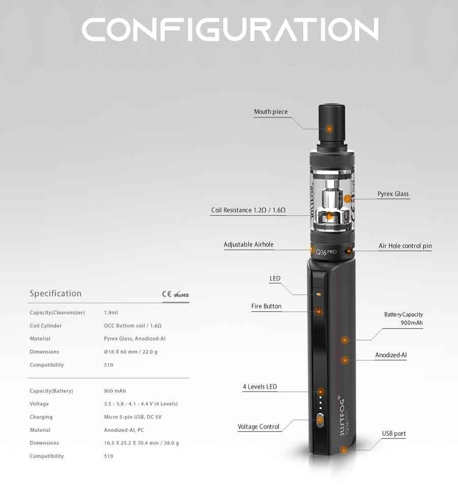 specifications-Cigarette électronique | Ciga France ® Q16 spécifications